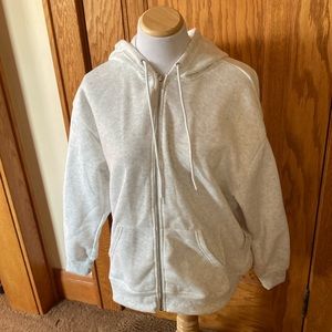 Orange Kiss, size large, Juniors, white and gray Hoodie sweatshirt. NWT